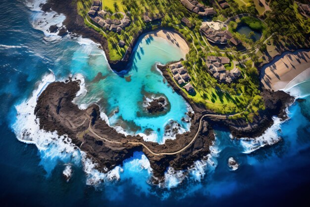 Foto luchtfoto van een drone van een vulkanische hawaï