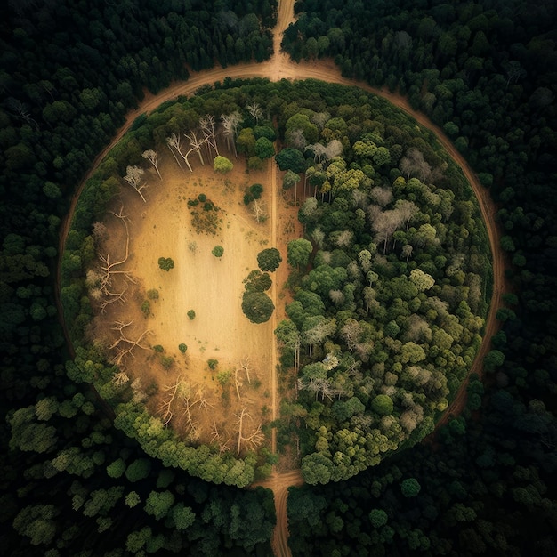 Luchtfoto van een generatief ontbossingsgebied ai