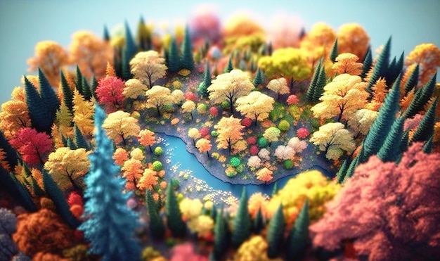Luchtfoto van een kleurrijk herfstbos met veranderende bladeren