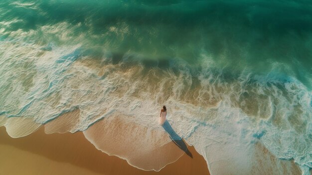 Luchtfoto van een meisje in het zand op het strand