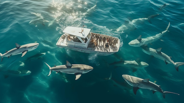 Luchtfoto van een motorboot die zich voortbeweegt in de zee Generatieve ai