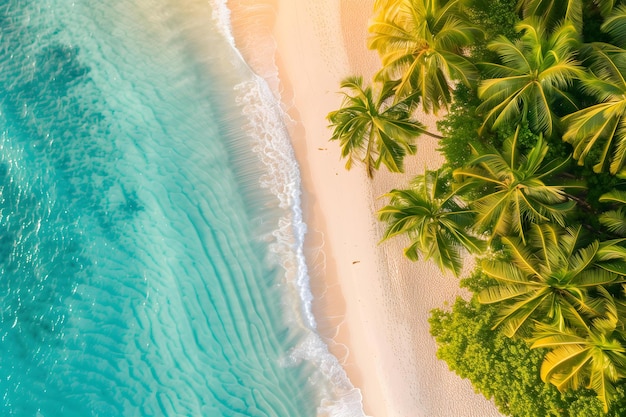 Luchtfoto van een palmboom op het strand Afbeelding voor achtergrond met ruimte