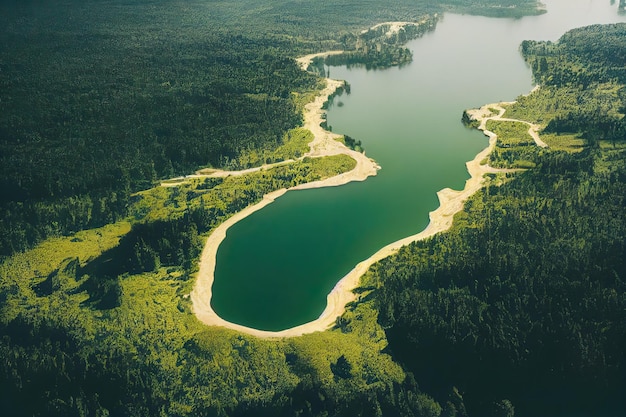 Luchtfoto van een prachtig Amazoneachtig regenwoud in Brazilië, doorkruist door grote rivieren met biodiversiteit