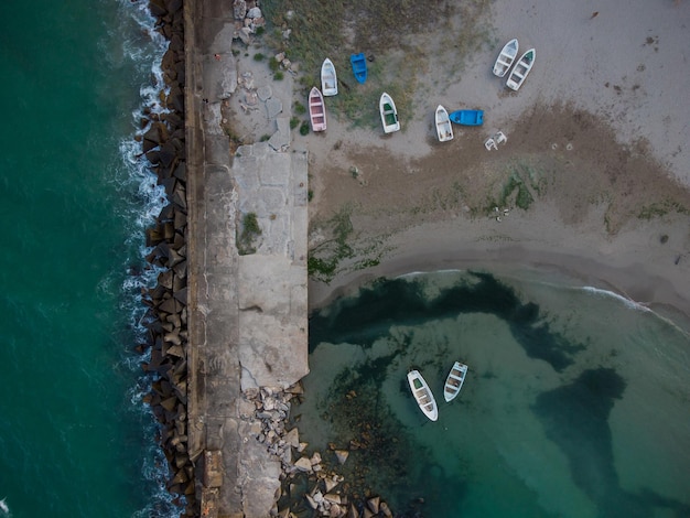 Luchtfoto van een traditionele vissersboten Bulgarije Zwarte zee