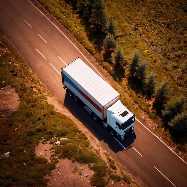 Foto luchtfoto van een vrachtwagen op de open weg landtransportlogistiek