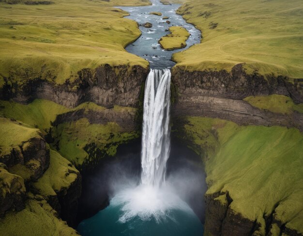 luchtfoto van een waterval in IJsland