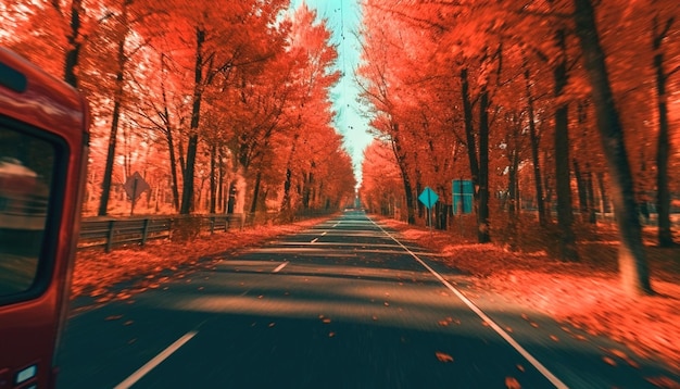 luchtfoto van een weg in de herfst