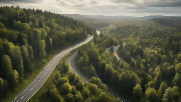 Luchtfoto van een weg in een bos