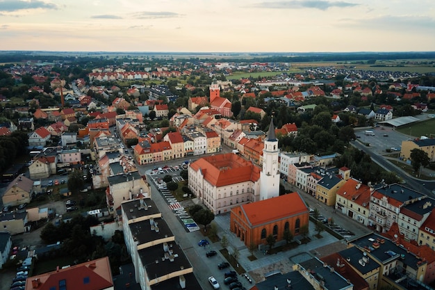 Luchtfoto van een woonwijk in de voorsteden met gebouwen en straten in klein europa