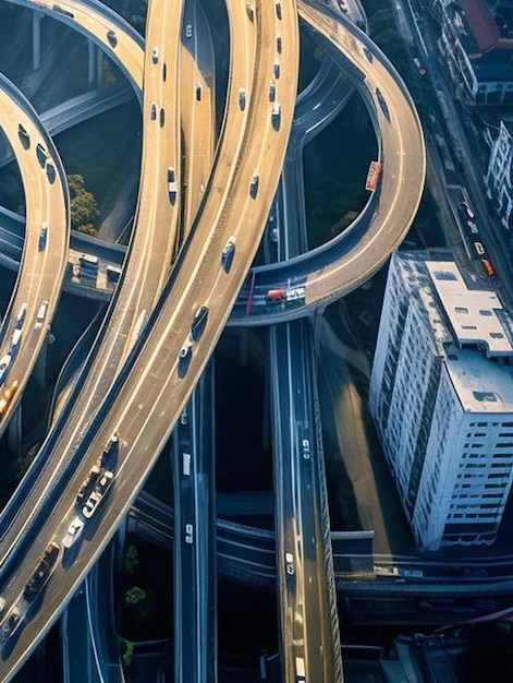 luchtfoto van gebouwen en snelwegknooppunt in shanghai