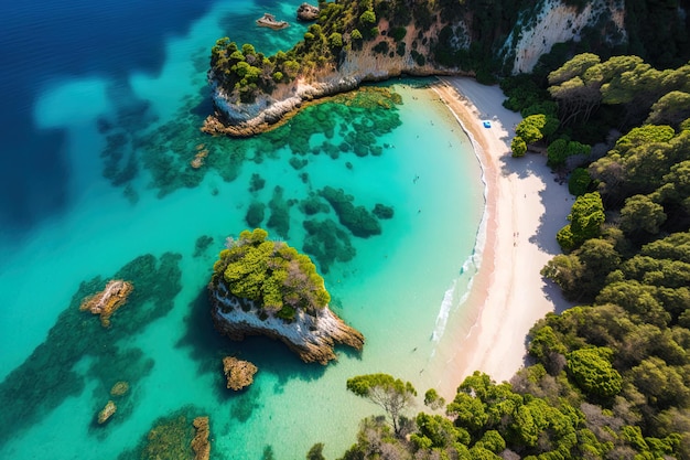 Luchtfoto van Griekenland Corfu van het strand in Porto Timoni