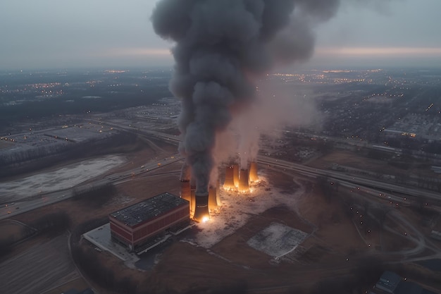 Luchtfoto van grote explosie en brand op elektriciteitscentrale Generatieve AI