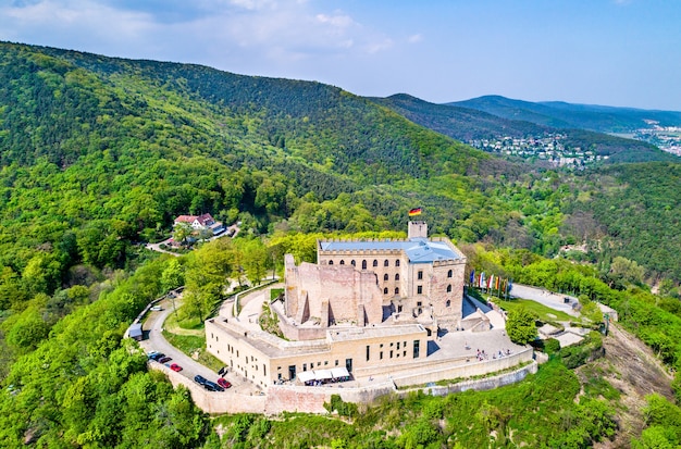 Luchtfoto van Hambacher Schloss of Hambach-kasteel in het Paltserwoud. Rijnland-Palts, Duitsland.