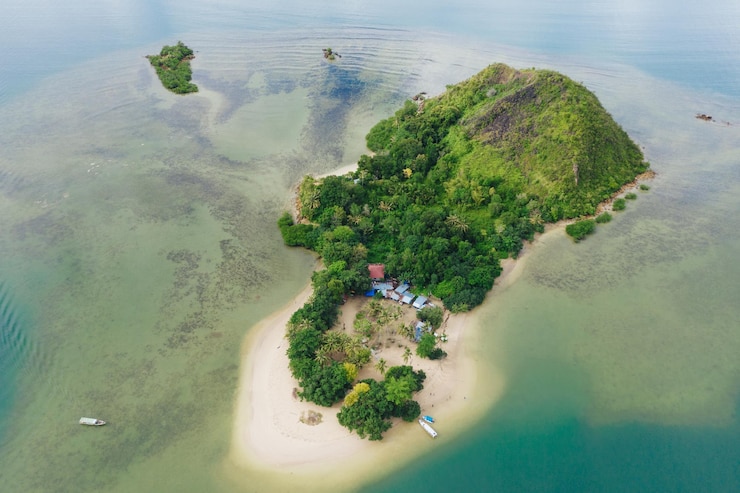 Foto luchtfoto van het eiland in sumatera