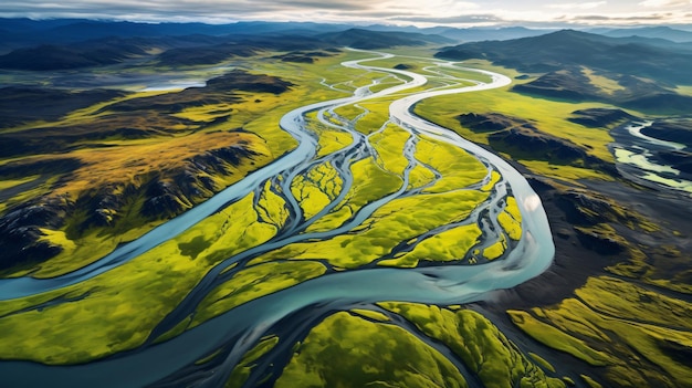 Luchtfoto van het gletsjerrivierstelsel in IJsland