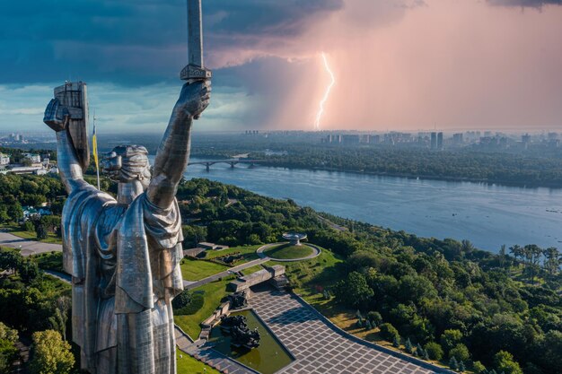 Luchtfoto van het moeder moederland monument in Kiev