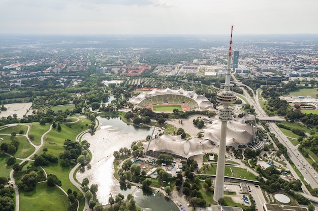 Luchtfoto van het Olympisch park van München