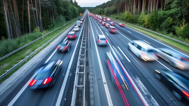 Foto luchtfoto van het stadsverkeer op de snelweg tijdens de spits