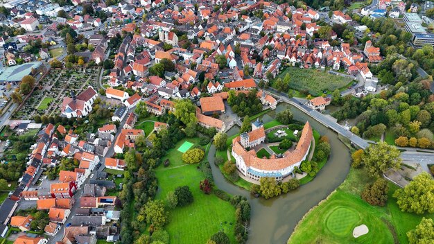 Luchtfoto van het waterkasteel Wasserschloss Burgsteinfurt Steinfurt Noordrijn-Westfalen Duitsland