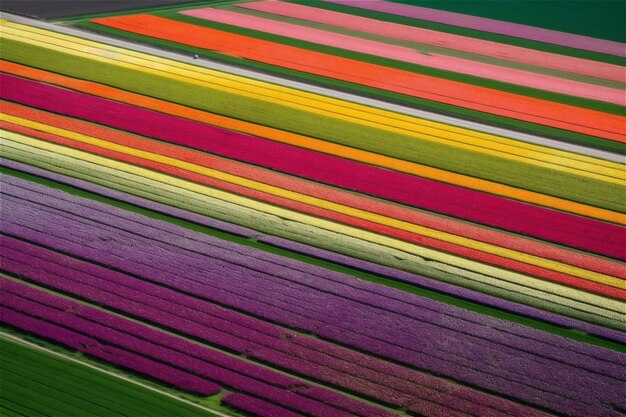 Luchtfoto van kleurrijke tulpenvelden in de lente AI gegenereerde inhoud