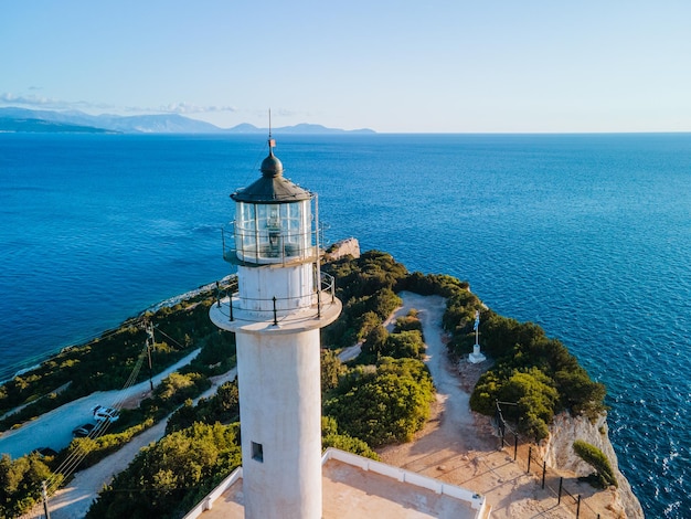 Luchtfoto van lefkada vuurtoren reizen landmark zomer Griekenland