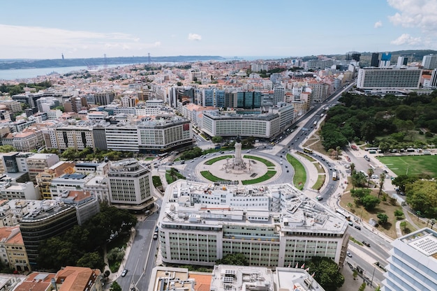 Luchtfoto van markies van pombal square praca do marques de pombal lissabon portugal