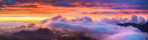 Foto luchtfoto van pluizige wolken en bergen