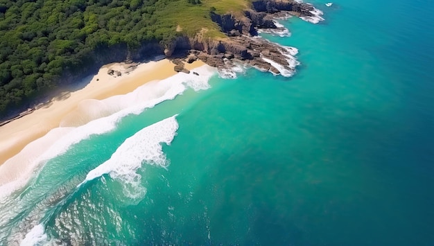 Luchtfoto van prachtig strand met turquoise water en wit zand