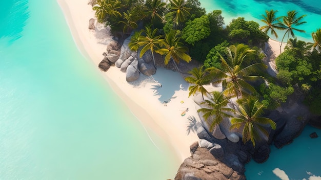 Luchtfoto van prachtig tropisch strand met palmbomen en turquoise zee