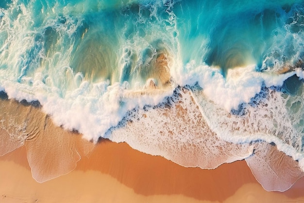 Luchtfoto van prachtige oceaangolven die breken op zandstrand Top uitzicht