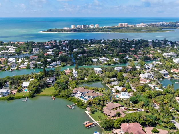 Luchtfoto van Siesta Key barrière-eiland in de Golf van Mexico kust van Sarasota Florida USA