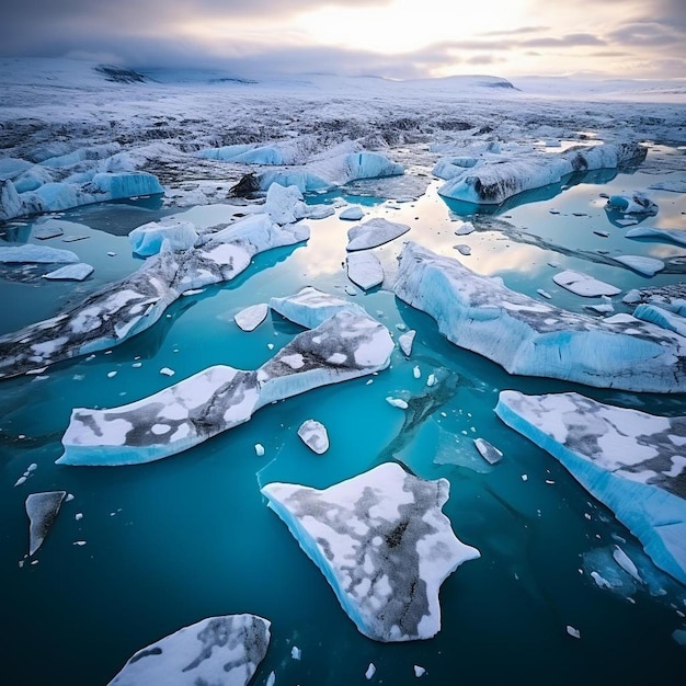 Foto luchtfoto van verbazingwekkende gletsjer patronen en vormen in jokulsarlon meer ijsland gletsjer lagune met