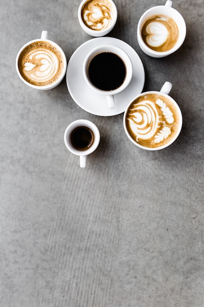 Luchtfoto van verschillende koffie.