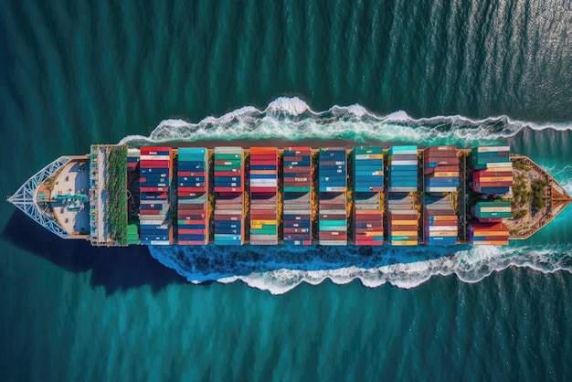 Luchtfoto van vrachtcontainerschip in de zee Generatieve AI