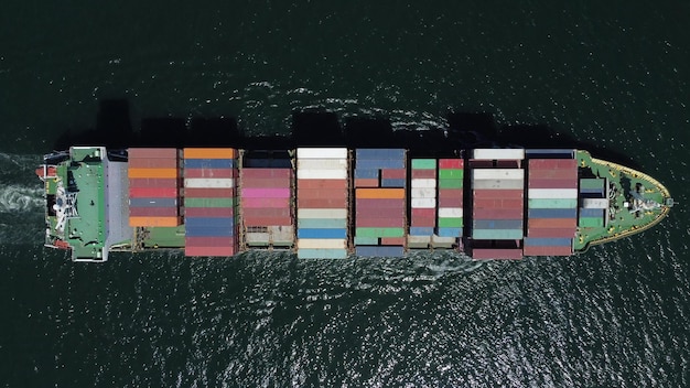 Luchtfoto van vrachtcontainerschip in de zee
