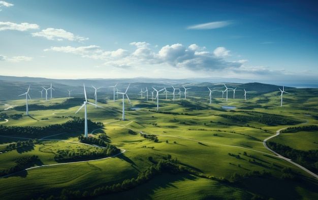 Luchtfoto van windturbine die opwekt in windpark