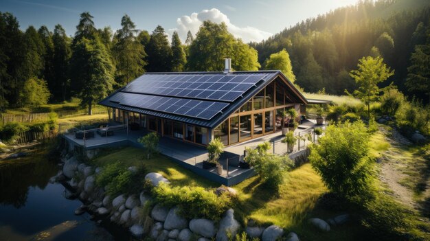 Luchtfoto van zonnepanelen fotovoltaïsche alternatieve elektriciteitsbronnen voor een milieuvriendelijke