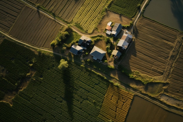 Luchtfoto vruchtbare landbouwgrond Groen landelijk Genereer Ai
