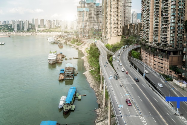 Luchtfotografie bergstad chongqing