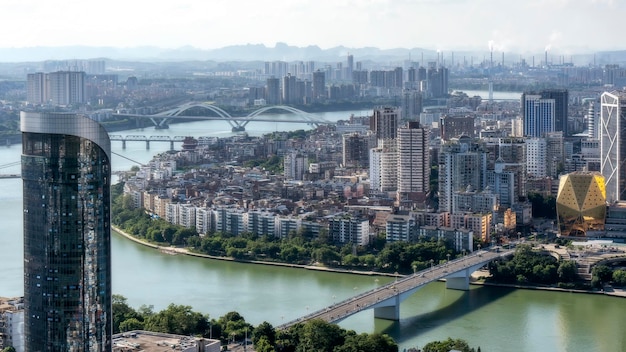 Luchtfotografie guangxi liuzhou stad moderne architectuur landschap skyline