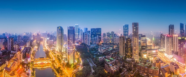 Luchtfotografie Sichuan Chengdu stad architectuur landschap skyline nacht uitzicht