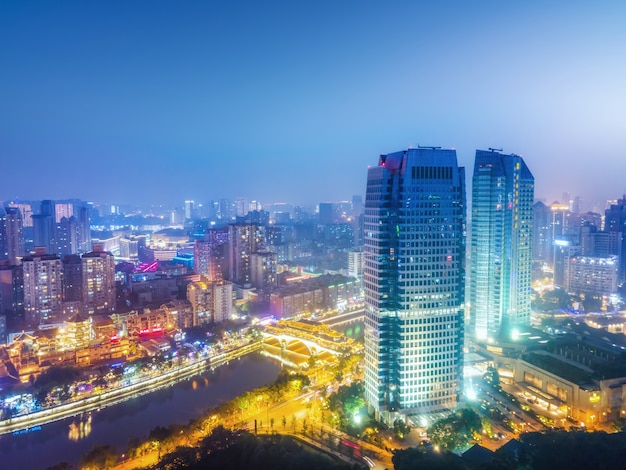 Luchtfotografie Sichuan Chengdu stad architectuur landschap skyline nacht uitzicht