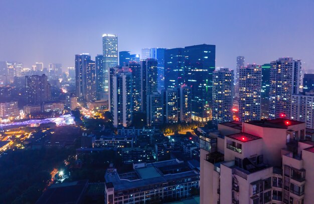 Luchtfotografie Sichuan Chengdu stad architectuur landschap skyline nacht uitzicht