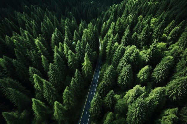 Luchtfotografie van bosbomen en wegdekken