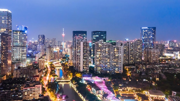 Luchtfotografie van Chengdu stadsnacht groot formaat