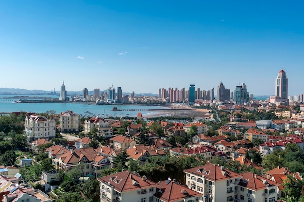 Luchtfotografie van het kustlandschap van de oude stad Qingdao China