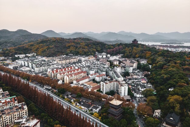 Luchtfotografie van het stedelijk architecturaal landschap van Hangzhou