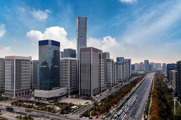 Luchtfotografie van modern stedelijk architecturaal landschap van jinan, china
