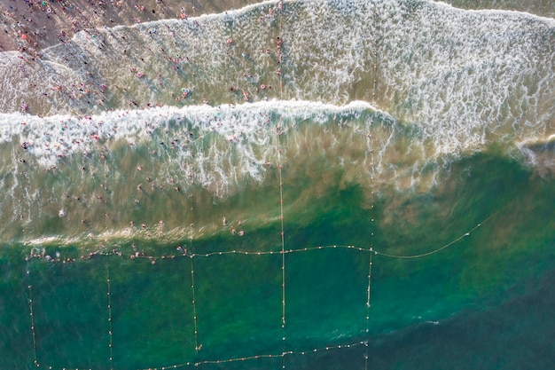 Luchtfotografie van zwemmen op het strand