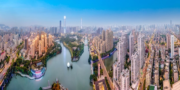 Luchtfotografie wenzhou stad gebouw landschap skyline nacht uitzicht